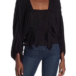 NWT PARKER black crepe double side-tie square neck top size small new with tags